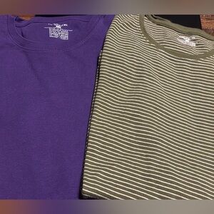 Jones New York Women’s 1 Solid Purple and 1 Olive Striped Long Sleeve Tees